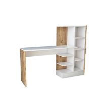 Escritorio con Estantes y Estantería, Color Blanco-Roble, 152.5x40x120cm