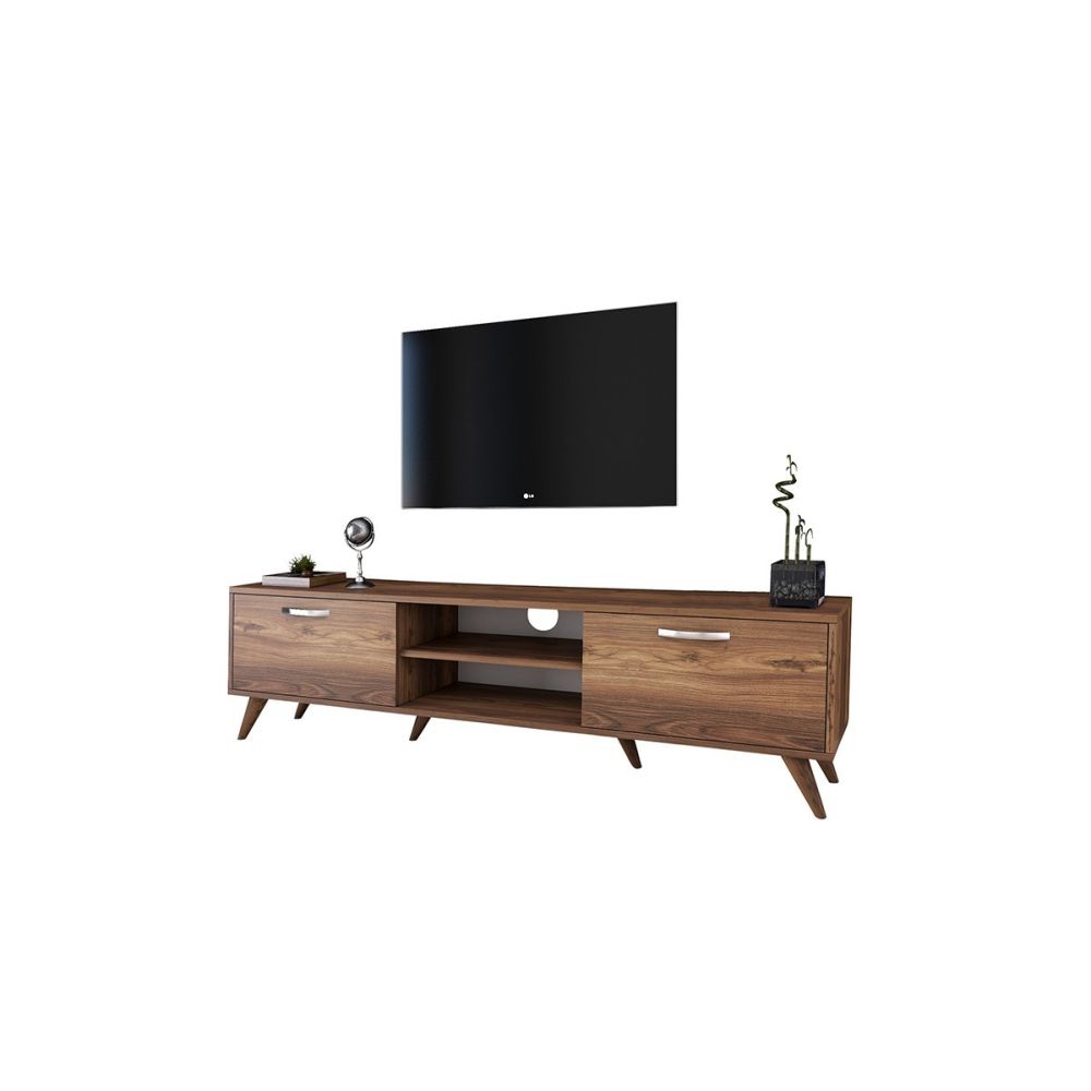 Mueble de TV en Nogal con 2 Cajones y Estantes