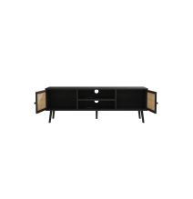Mueble TV de Ratán en Color Negro-Natural 150x39x49 cm - 2 Puertas - Estilo y Durabilidad.