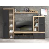 Mueble de Salón Moderno con Leds, Acabado en Cambria, 260x191 cm