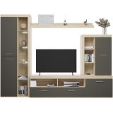 Mueble de Salón Moderno con Leds, Acabado en Cambria, 260x191 cm