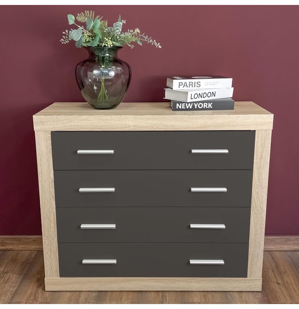 Meyvaser - Cómoda con 4 Cajones, Sinfonier, Color Cambrian y Negro, Medidas: 60 cm (An) x 81.5 cm (Al) x 39.5 cm (Fo)