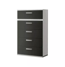 Sinfonier 5 Cajones, Cómoda, Color Blanco y Grafito, Medidas: 60 cm (Largo) x 109,4 cm (Alto) x 39,6 cm de (Fondo) – Meyvaser