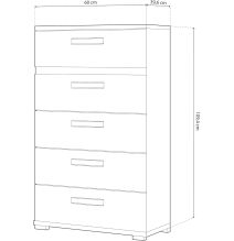 Sinfonier 5 Cajones, Cómoda, Color Cambria y Grafito, Medidas: 60 cm (Largo) x 109,4 cm (Alto) x 39,6 cm de (Fondo) – Meyvaser