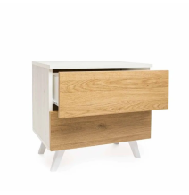 Meyvaser Mesita de noche 2 cajones Color blanco y Natural 52 cm (ancho) x 50 cm (alto) x 34,8 cm (fondo)