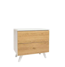 Meyvaser Mesita de noche 2 cajones Color blanco y Natural 52 cm (ancho) x 50 cm (alto) x 34,8 cm (fondo)