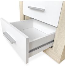 Mesita de Noche, Mesilla de Dormitorio, Acabado en Color Cambria y Blanco, Medidas: 50 cm (Lar) x 34,6 cm (Fon) x 60 cm (Al)