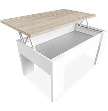 Mesa de Centro Elevable, Acabado en Color Blanco con Tapa Cambria, Medidas: 90 cm (Ancho) x 50 cm (Fondo) x 46-57 cm (Alto)