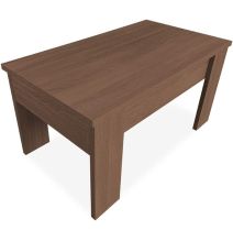 Mesa de Centro Elevable, Mesita de Salón, Acabado en Color nogal, Medidas: 90 cm (Ancho) x 50 cm (Fondo) x 46-57 cm (Alto)