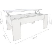 Mesa de Centro Elevable, Mesita de Salón, Acabado en Color nogal, Medidas: 90 cm (Ancho) x 50 cm (Fondo) x 46-57 cm (Alto)