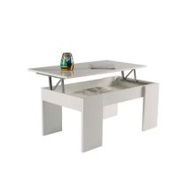 Mesa de Centro Elevable, Mesita de Salón o Comedor, Acabado en Color Blanco, Medidas: 90 cm (An) x 50 cm (Fon) x 46-57 cm (Al)