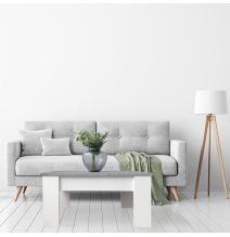 Mesa de Centro Elevable, Medidas: 90 cm x 50 cm x 46-57 cm, Acabado en Color Madera Blanca con Tapa Gris Piedra