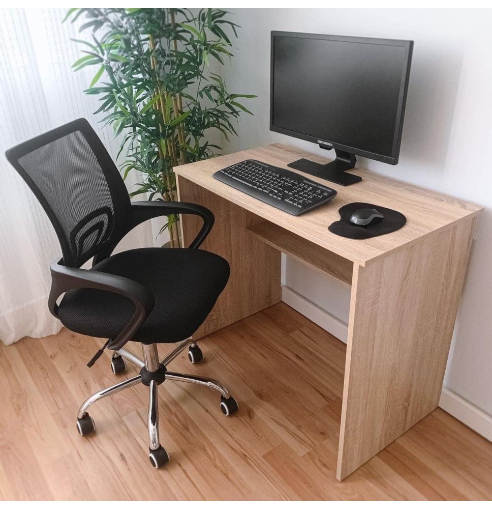 Mesa de Escritorio, Acabada en Cambrian, Mesa para Pc con balda interior, Medidas: 90 cm (Anc) x 49,5 cm (Fon) x 77 cm (Al)