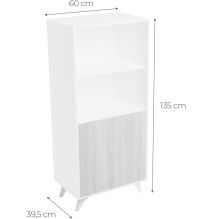 Mueble Bar para Salón o Comedor, Aparador de Cocina, Color Blanco-Roble, Medidas: 60 cm (An) x 135 cm (Al) x 40 cm (Fon)