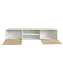 Mueble de TV de Diseño Nórdico + Modulo Alto,2 Estantes y 2 Puertas,Cambrian-Blanco, 49cm(Al) x 180cm (An) x 40cm (Fon)