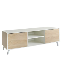 Mueble de TV de Diseño Nórdico + 2 Estantes, 2 Estantes y 2 Puertas,Cambrian-Blanco, 49cm(Al) x 180cm (Anc) x 40cm (Fon)