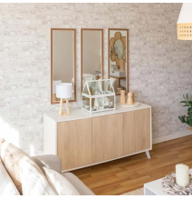 Meyvaser Aparador, Buffet, Salón Comedor 3 Puertas, Armario Auxiliar Color Blanco y Roble, Medidas: 138 cm x 70 x 39,5