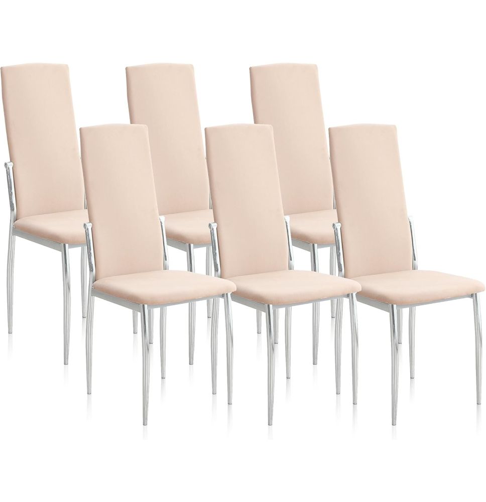 Pack de 6 Sillas Tapizadas para Salón y Comedor – Acabado Beige en Aluminio, Medidas: 43 cm x 48 cm x 99,5 cm