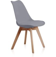 Pack de 4 Sillas para Comedor, Cocina o Salón – Simil Piel Gris y Madera, Medidas: 48 cm x 45 cm x 84 cm.