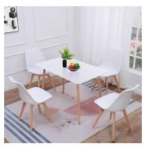 Juego de Comedor Estilo Nórdico: Mesa 100 cm + 4 Sillas Blancas 48 cm x 54 cm x 84 cm – Ideal para Decorar tu Hogar o Café