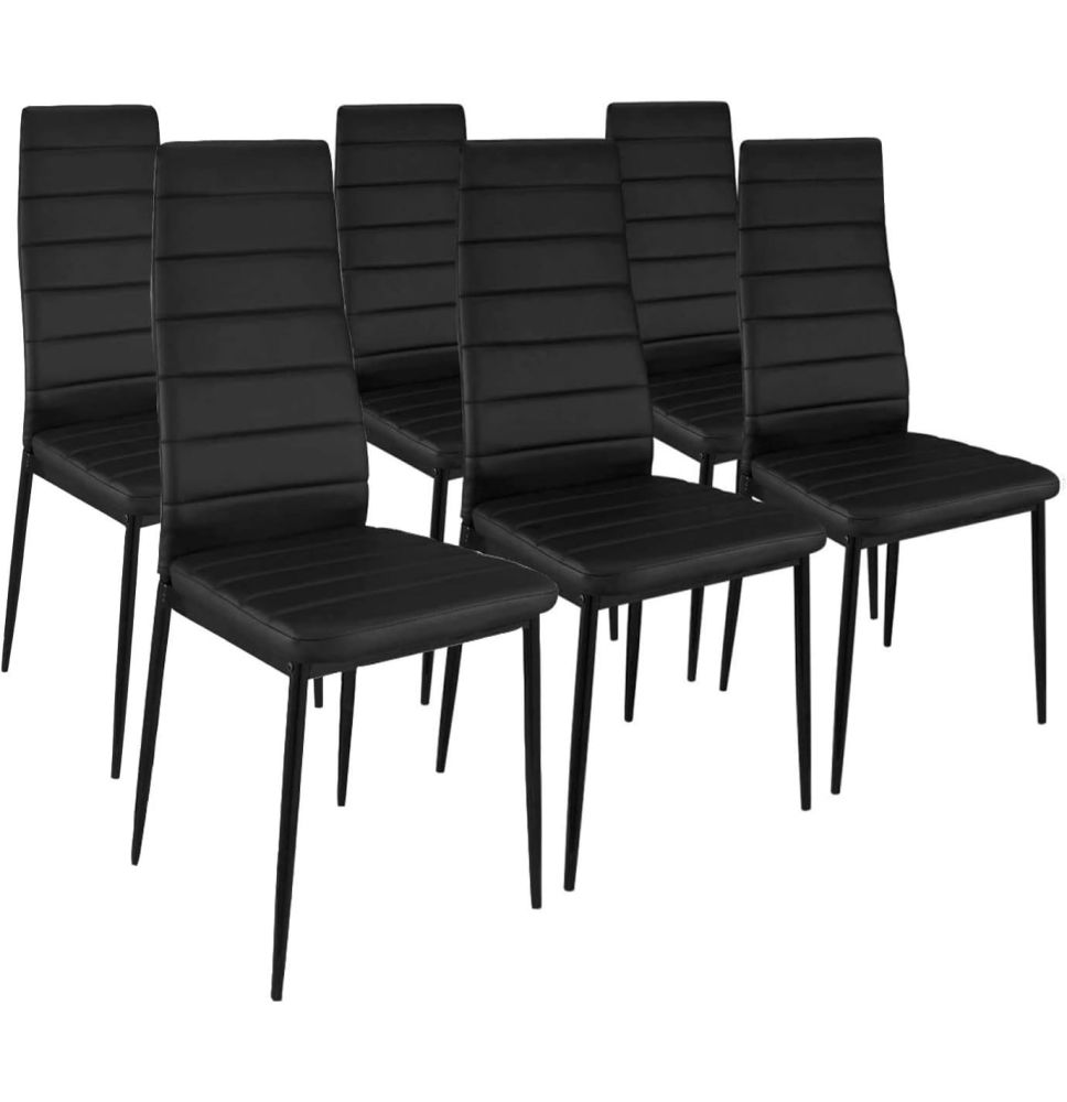 Pack de 6 Sillas Tapizadas para Salón, Color Negro y Patas Negras. Medidas: 39,5 cm (Anc) x 37,5 cm (Fon) x 96 cm