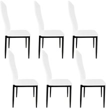 Pack de 6 Sillas Tapizadas para Salón, Color Blanco y Patas Negras. Medidas: 39,5 cm (Ancho) x 37,5 cm (Fondo) x 96 c
