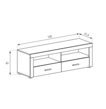 Mueble TV, Mesa de televisión 2 Puertas y 2 Estantes, Acabado en Cañon, Patas de Madera,135 cm Lar x 45 cm Al x 41,4 cm Fon