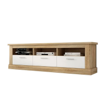Mueble de Comedor, Mueble Salón, Acabado en Blanco y Cambria, Medidas: 276 cm (Ancho) x 201,6 cm (Alto) x 41,8 cm (Fondo)