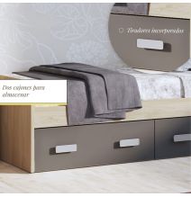 Cama Nido con 2 Cajones de Almacenaje – Puccini Grafito, 194,4 cm Largo x 98 cm Ancho x 58 cm Alto