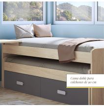 Cama Nido Juvenil Doble con Cajones de Almacenaje – Puccini Grafito, 198.4 cm Largo x 98 cm Ancho x 72 cm Alto