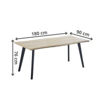 Mesa Comedor Madera Estilo Industrial, Patas metálicas Negras, Medidas 180 cm (Largo) x 90 cm (Ancho) 76 cm (Alto)
