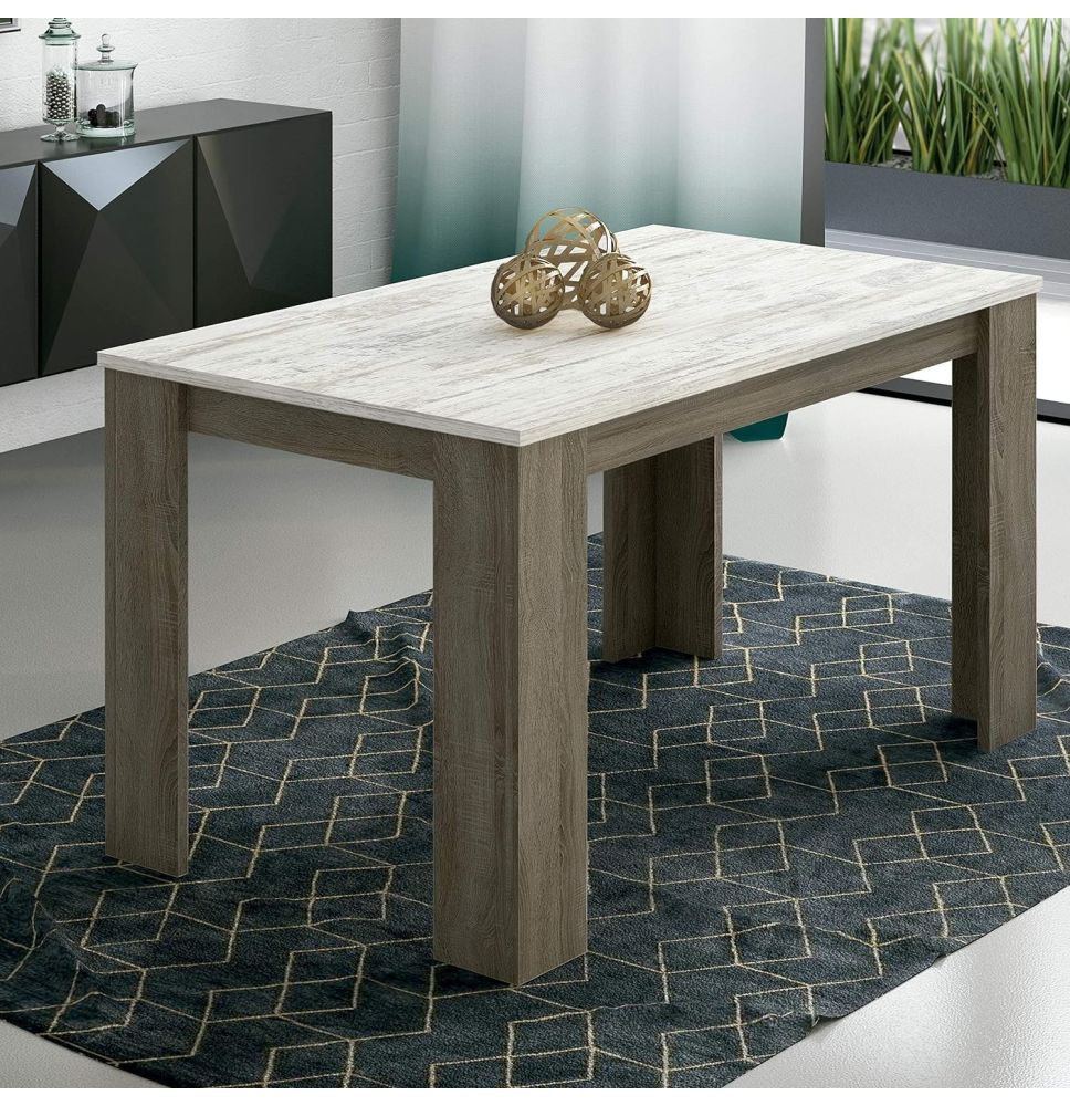 Mesa de Comedor, Mesa de Salón Fija, Color Trufa y Cañon, Medidas: 140 cm (Largo) x 80 cm (Ancho) x 75 cm (Alto)