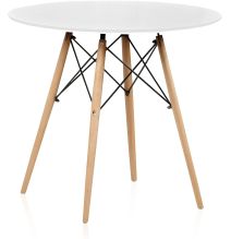 Mesa Redonda de Comedor o Cocina en Patas de Madera y Tapa Blanca – 80 cm de Diámetro y 75 cm de Alto.