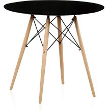 Mesa Redonda de Comedor o Cocina en Patas de Madera y Tapa Negra – 80 cm de Diámetro y 75 cm de Alto.