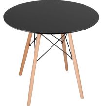 Mesa Redonda de Comedor o Cocina en Patas de Madera y Tapa Negra – 80 cm de Diámetro y 75 cm de Alto.
