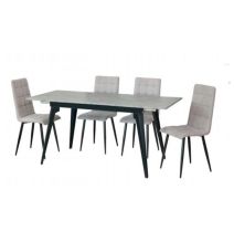 Mesa de Comedor Extensible Moderna – Acabado en Color Cemento y Patas Negro Mate | Ajustable de 140/180x 80x 75 cm