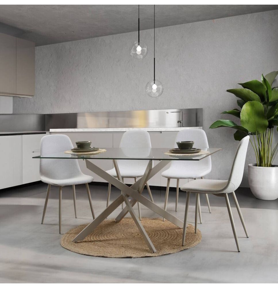 Mesa de Comedor Fija | Tapa de Cristal y Patas Metálicas | Medidas: 140 x 90 x 76 cm (Largo x Ancho x Alto)