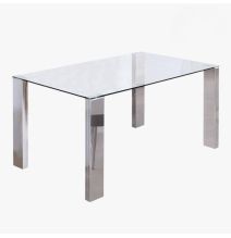 Mesa de Comedor con Tapa de Cristal Templado | Patas Metálicas | Dimensiones: 140 x 90 x 76 cm (Largo x Ancho x Alto)