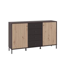 Aparador de Estilo Artisan Negro con 2 Puertas y 4 Cajones - Medidas 157x40x92,5 cm