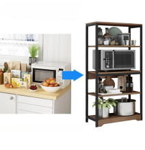 Estantería de Cocina Con Marco de Metal Negro, Estante Industrial para microondas 60x30x126 Cm Color Madera y Negro