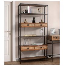 Estantería de Madera de Abeto con 4 Cajones y Estructura Metálica Negra- Medidas 90x36x182 cm