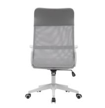 Silla de Oficina Ergonómica con Respaldo en PU Gris y Tejido 3D Gris, Reposacabezas Ajustable- Medidas 57,5x54x104-114 cm