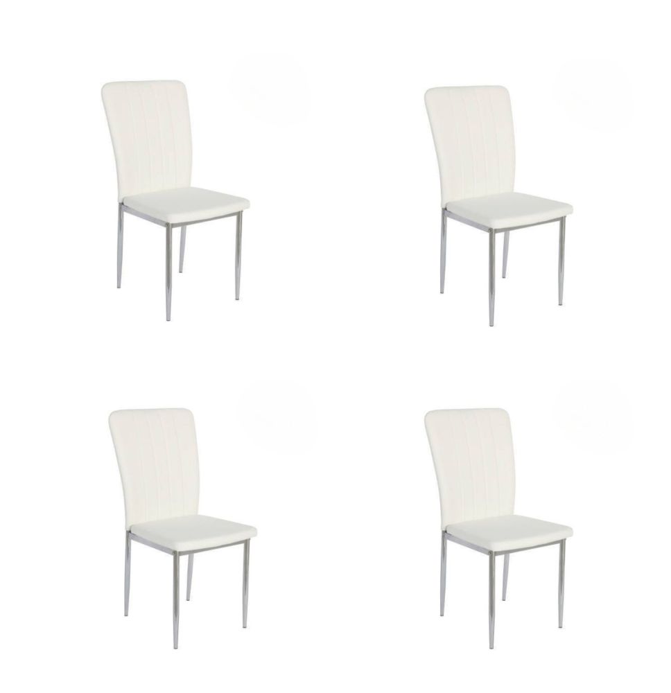 6 Sillas de Comedor con Relleno de Espuma, Tapizado en Símil Piel Blanco y Patas Metálicas Cromadas - Medidas 44x91,5x47 cm