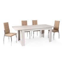 6 Sillas Tapizadas en Tela Beige con Asiento y Respaldo Acolchados, Patas Cromadas - Medidas 45x46x100 cm