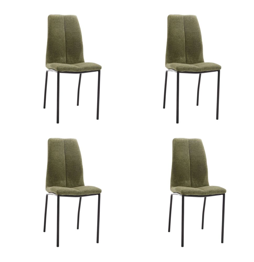 Juego de 4 Sillas con Estructura de Madera Tapizadas en Tela Verde Repelente al Agua y Patas Metálicas -Medidas 43x56x95 cm