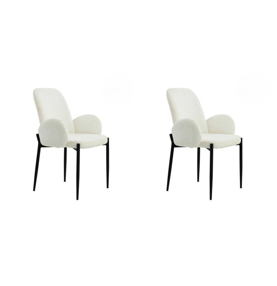 Juego de 2 Sillas con Brazos Tapizadas en Tela Blanca y Patas Metálicas Negras - Medidas 60x57x88 cm