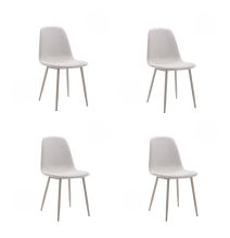 Pack de 4 Sillas con Estructura Tapizada en Tela Beige Claro, Patas Metálicas con Acabado en crema, Medidas 44x53x86 cm