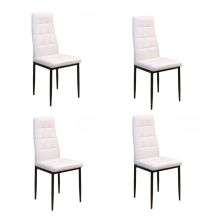 Pack de 4 Sillas Tapizadas en Tela Polipiel Blanca con Costuras Acolchadas, Patas Metálicas en Color Negro, Medidas 43x56x96 cm