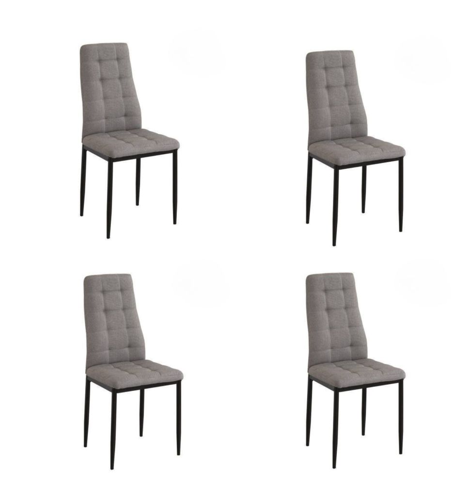 Pack de 4 Sillas Tapizadas en Tela Polipiel Gris con Costuras Acolchadas, Patas Metálicas en Color Negro, Medidas 43x56x96 cm
