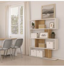 Estantería Salón, Librería, Color Blanco y Roble, Medidas: 152 cm (Alto) x 110 cm (Ancho) x 28,5 cm (Fondo